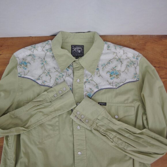 Men's Light Green Floral Decorative Snap Button Western Shirt Large - Picture 4 of 8